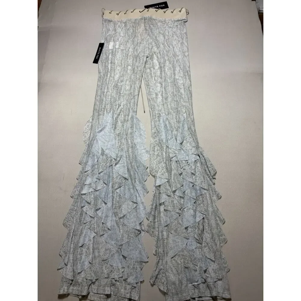 NWT White Fox In Your Glow Pants Halo Mist Size M Sheer Mesh Ruffle Lace Up Y2K